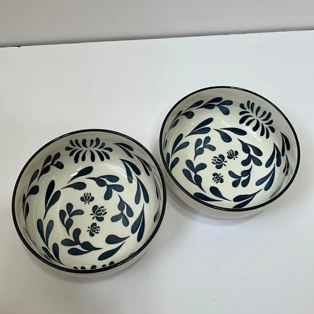 ORLY MAISON BOWLS IN NAVY‎ BLUE AND CREAM.  SET OF TWO